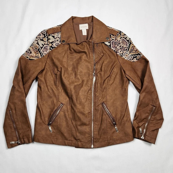 Chico's Jackets & Blazers - Chico's Faux Brown Leather Jacket